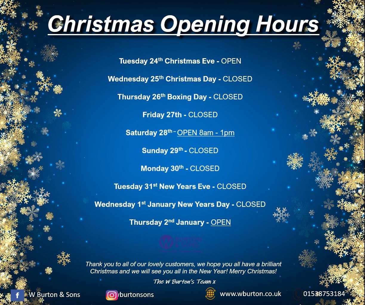 Christmas Opening Hours