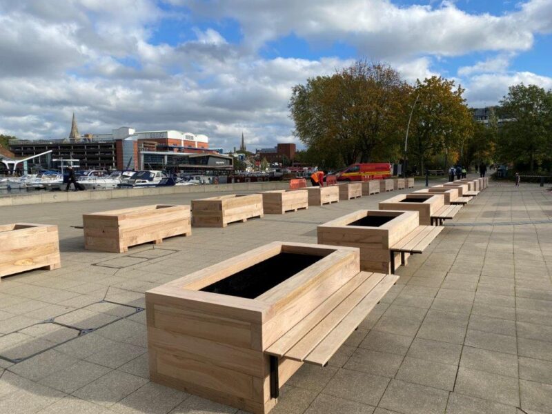 Oak sleepers as raised beds