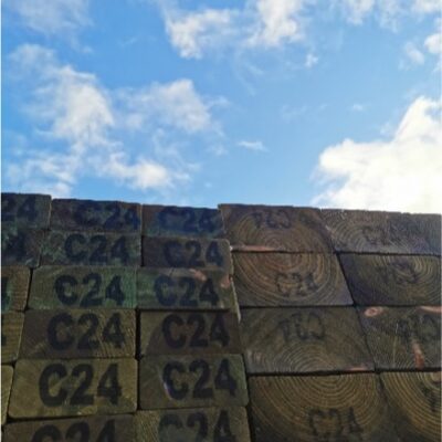 Looking up view of C24 treated timber stack