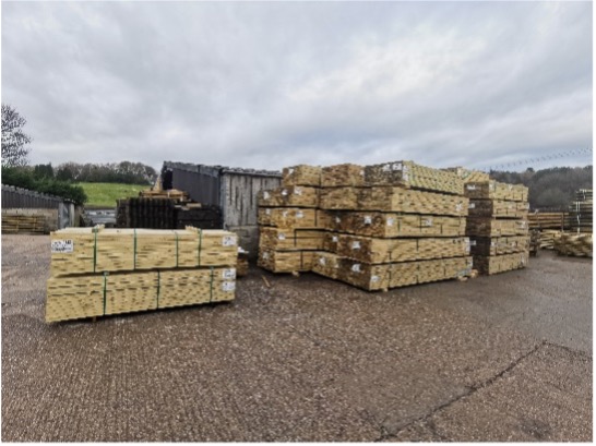 Stacks of C24 treated timber in yard