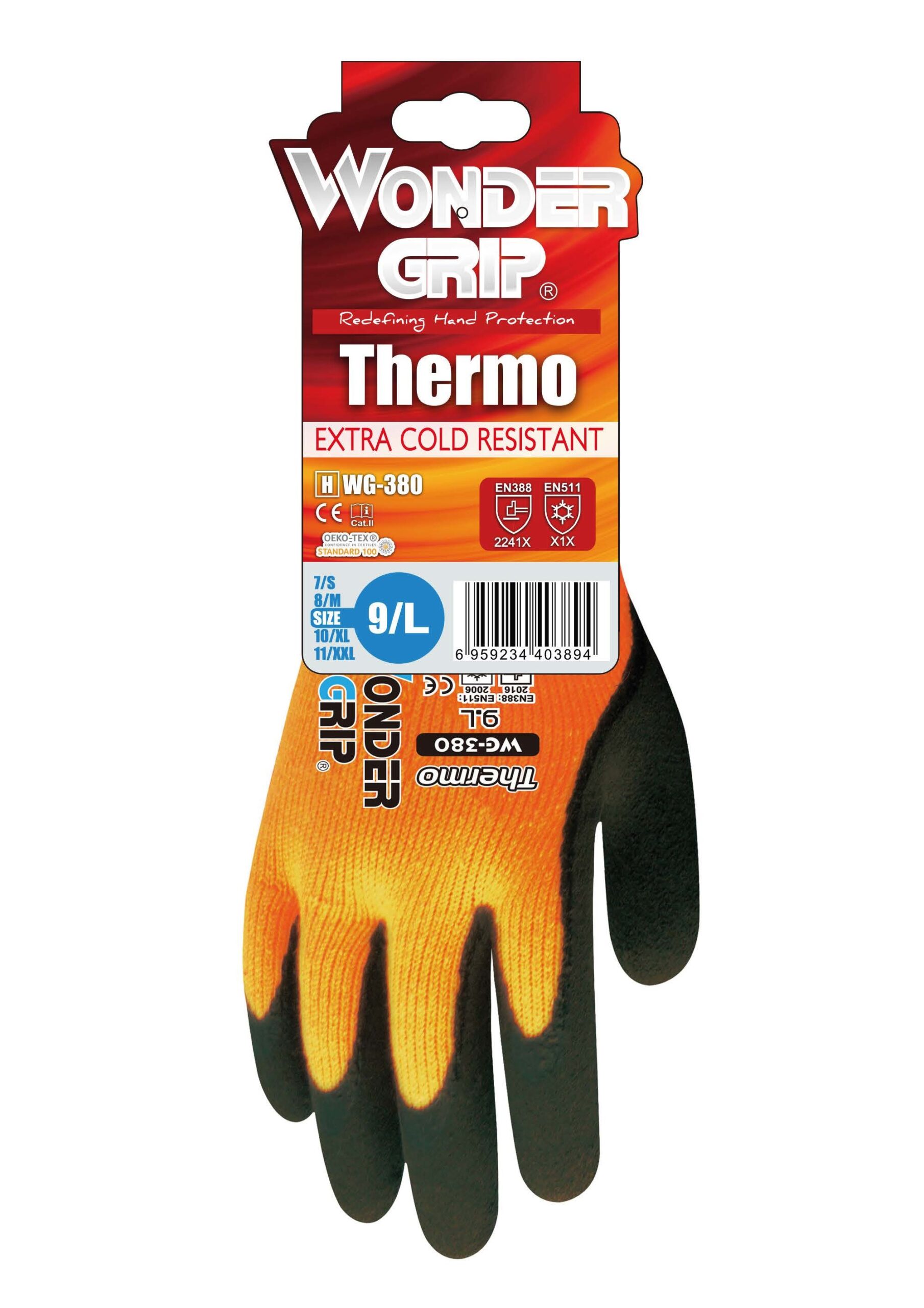 Wonder Grip WG338 Thermo Plus Gloves Orange/Black Size L