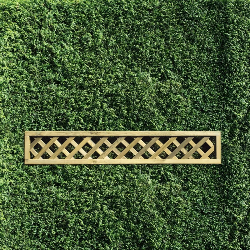 Diamond Lattice trellis against a green hedge