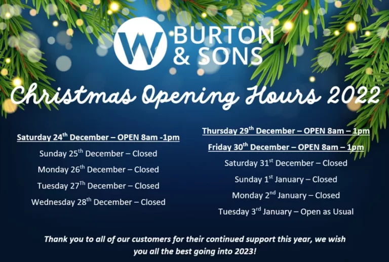 Christmas 2022 Opening Hours W Burton and Sons