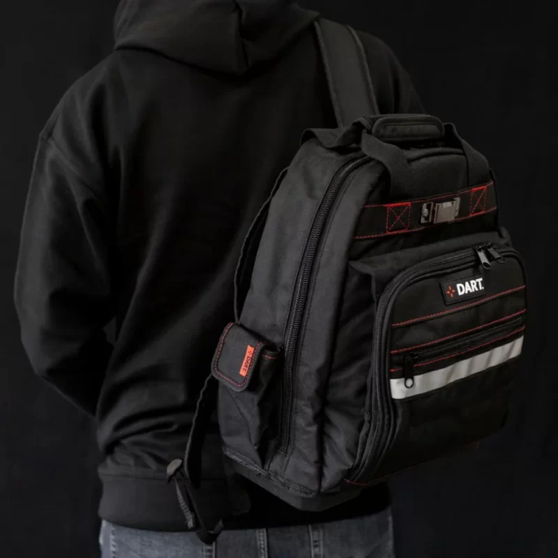 DART 24L Tool Back Pack being worn by model on back