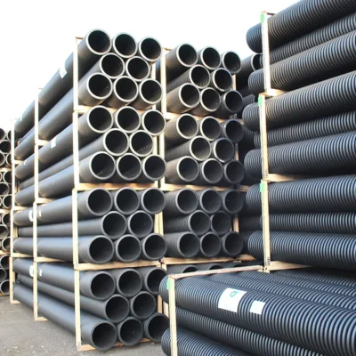 twin wall pipe stacked in racks