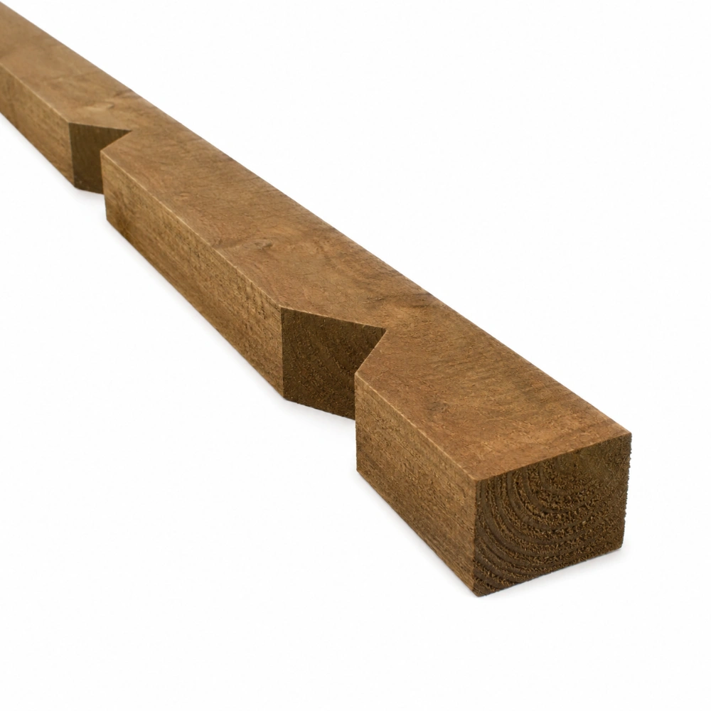 75mm x 125mm x 2.4m Brown Treated 3-Notch V-Notched Fence Post